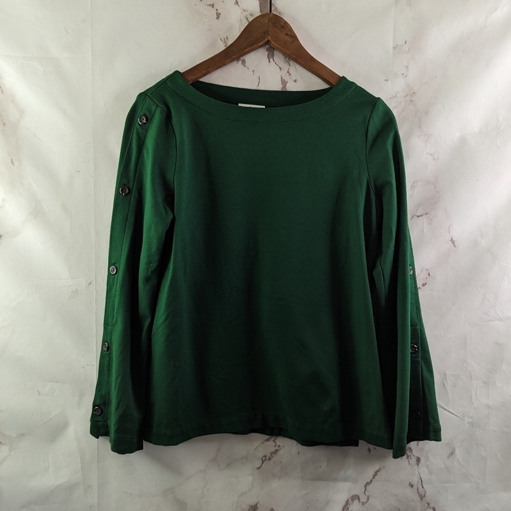 J Jill Top Womens Small Emerald Green Ponte Long Sleeve Button Heavyweight Shirt